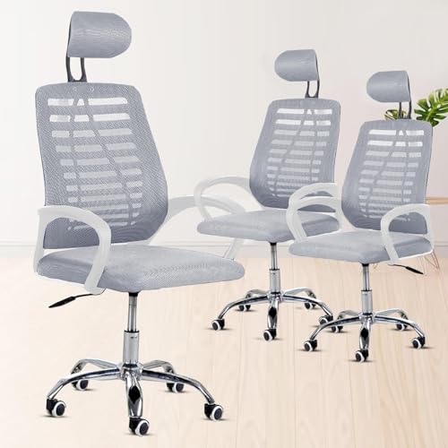 Image of Casa Copenhagen (Pack of 3 Mesh Office Desk Chair,Rocking Ergonomic Computer Chair Adjustable High with Headrest and Comfortable Armrest Swivel - Grey & White Handle