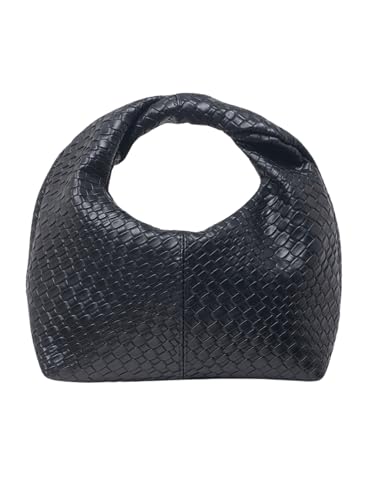 Image of Verdusa Women's Ruched Hobo Mini Handbag Clutch Purse Dumpling Pouch Bag Woven Black One-Size