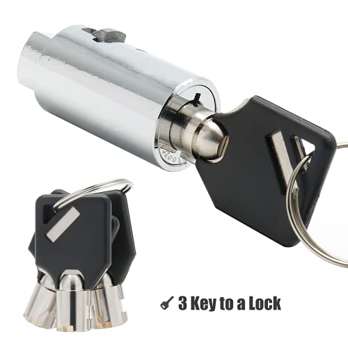 Image of Vending Machine Lock, Key Lock, Zinc, Chrome Finish, Keyed Alike, Hand Control, Round, Indoor Use, 1 in Package