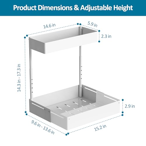 REALINN Organizador Expandible Bajo Fregadero, Organizador de 2 Niveles con Altura Ajustable, Estante Extraíble para Cocina, Baño y Lavandería, Blanco, 1 Unidad miniatura 5