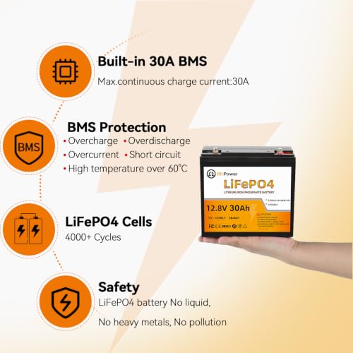 Image of 12V 30Ah Lithium Phosphate Iron LiFePO4 Deep Cycle B attery,30A BMS | 4000+ Cycles,Perfect for RV,Trolling Motor,Home Storage,Solar Power System and Outdoor Camping