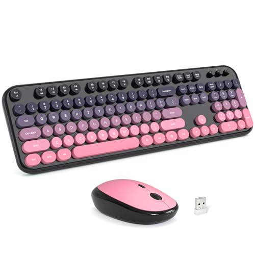 Image of MOFII Wireless Keyboard and Mouse Combo - Rose-Pink Gradient Full-Sized Plug and Play Colorful Computer Keyboards - 104 Keys Round Keycap USB 2.4G Cute Keyboard for Windows /Laptop /Mac /Desktop /PC
