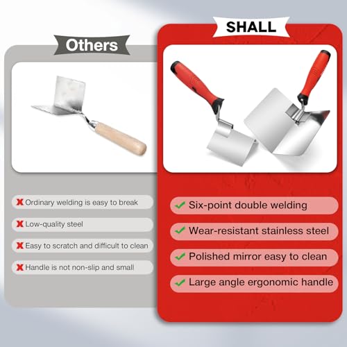 Shall Edelstahl Eckkelle Set, Innen & Außen Abgewinkelte Kellen zum Verputzen und Einfassen, Profi Handwerkzeug für Heim & Industrie