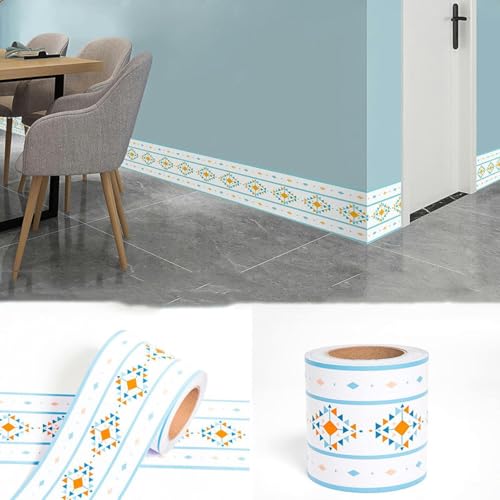 YTYHFEM Cenefa de papel tapiz con diseño de diamante azul, despegable y adhesiva, para pared, para el hogar, el techo, el baño, la sala de estar y la cocina, 12 x 1000 cm (predeterminado)