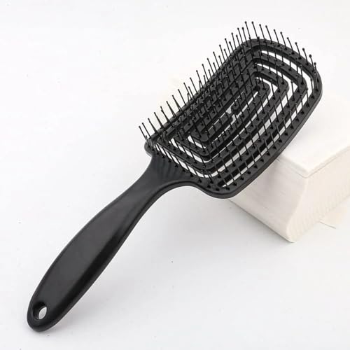 Image of Curved Vent Brush and Hair Detangle, Professional Styling Hair Brush for Men Women, Vented for Faster Blow Drying .Detangle Brush Suitable for Long Thick Curly Straight Dry Wet Hair, (BLACK) (Square)