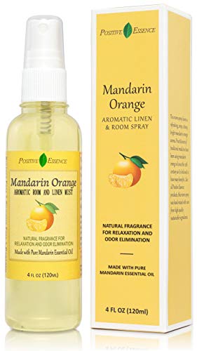 Positive Essence Mandarin Orange Linen and Room Spray, Natural Aromatic Mist Made with Pure Mandarin Essential Oil, Relax Your Body & Mind, Perfect as a Bathroom Air Freshener Odor Eliminator