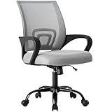 OLIXIS Office Desk Chair - Ergonomic Mid Back with Lumbar Support & Rocking Mode, Height Adjustable with Fixed Armrest, Storage Back for Computer, Gaming, Conference, Meeting Room, 360° Swivel, Grey