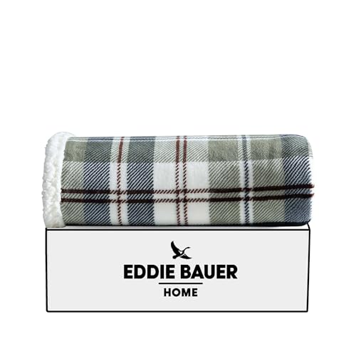 Image of Eddie Bauer - Throw Blanket, Ultra-Soft Plush Bedding with Faux Shearling Reverse, Throw Blanket for Couch & Bed (Trailhead Plaid Green, 50 inch x 60 inch)