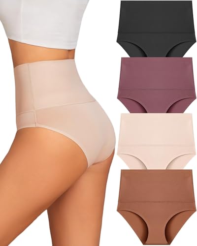 UNDER THE SEA Tummy Control Underwear for Women High Waisted Briefs Seamless Full Coverage Ladies Panties 4 Pack S-XXXL
