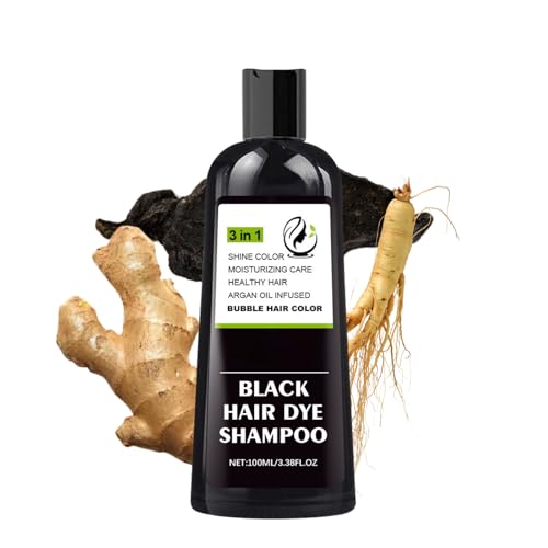 Black Hair Dye Shampoo 3 in 1 for Gray Hair,Hair Colour Shampoo for Women Men Grey Coverage,Semi Permanent Plant Based Instant Hair Colour Shampoo,Long Lasts 30 Days Gentle Hair Shampoo for Grey Hair