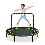 36'' Trampolín de Fitness para Niños con Pasamanos, Mini Trampolín Plegable para Niños Colchoneta de Salto para Interiores y Exteriores para Niños Carga Máxima 60KG