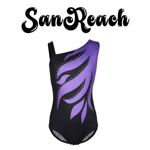 Girls Flame One Cold Shoulder Athletic Dance Gymnastic Leotards Bodysuit Outfit Purple & Black Size 8