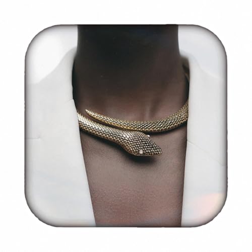 Doubnine Vintage Snake Choker Necklace, Gold-Tone Metal, Crystal Detail