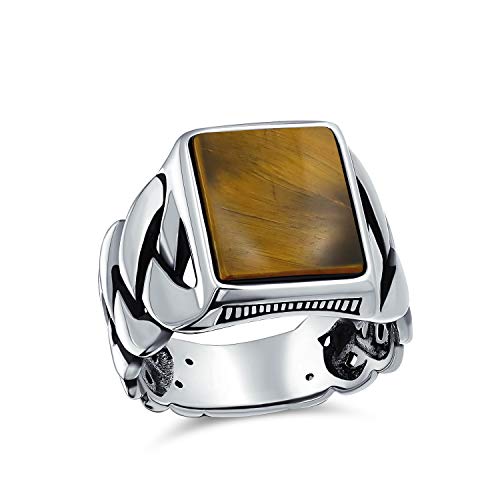 Bling Jewelry Bague À Maillons Larges En Blé Avec Câble Tressé, Pierres Précieuses Œil De Tigre Marron, Bague De Déclaration Rectangulaire Pour Hommes...