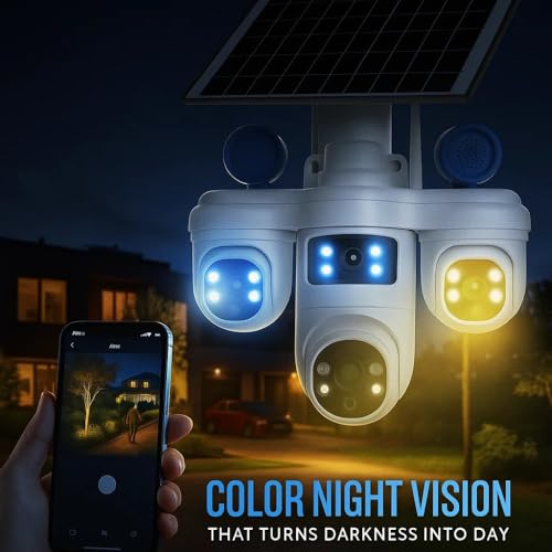 Image of Maizic Smarthome TRIGENIE Siren 4G Solar White 5MP�3 Triple Lens AI PTZ Outdoor Security Camera | 360� Pan View | Color Night Vision | Human Detection | 2-Way Audio | IP66 Waterproof