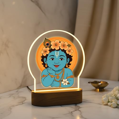 Image of Giftplease Cute Baby Krishna Printed LED Night Light - Bal Gopal Lamp with Warm Glow - Divine Kids Room Decor, Janmashtami Gift, & Spiritual Home Accent GL 06