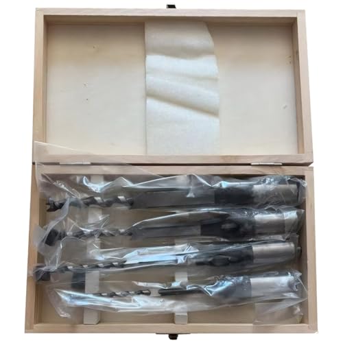 Image of 4 Pcs Square Hole Drill Bits for Wood with Wooden Storage Case, Woodworking Mortise Chisel Set, 1/4, 5/16, 3/8, 1/2 in (0.64, 0.8, 0.95, 1.27 cm) Mortising Drill Bit Kit, Silver