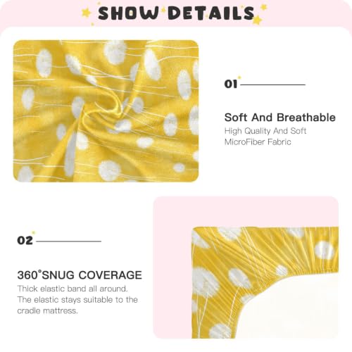 Image of Crib Sheet Breathable Soft Crib Mattress Sheet for Baby Toddler Boys Girls Fitted Pack n Play Crib Sheet Fit Standard Crib Mattress 52 x 28 Inch Round Dandelion Yellow