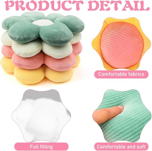 ANISION 4 Pcs Flower Floor Pillows, 15 Inch Cute Daisy Plush Throw Pillows, Soft Floral Floor Seat Cushions Chair Pads for Sofa Couch Bed Dorm Classroom Decor, White Yellow Pink Green - Image 3