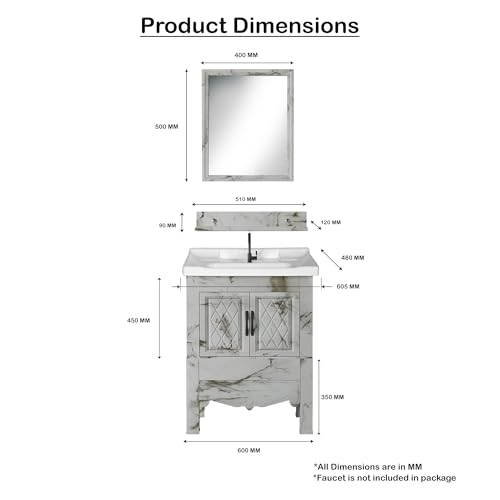 Image of WASSMIST Floor Mounted Bathroom Vanity | Modern Floor Standing Basin Cabinet for Bathroom | Thermoplastic Cabinet (Cream)