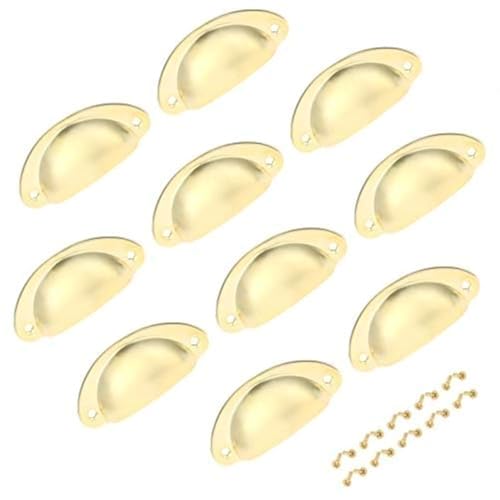 bowarepro 10 Pcs Muschelgriff 82×35mm mit 20 Schrauben, Antik Muschelgriff, Apothekerschrank Griffe für Schublade Küchenschrank Möbelknöpfe (Gold)