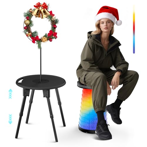 Keephark LED Camping Table Set with Stools, 300lbs Capacity Adjustable Height Folding Table & Chairs, All-in-One Compact Design for Outdoor, Camping, Picnic, Tailgating