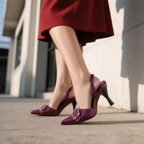 Image of QIV Leopard Kitten Heels Pointed Toe Slingback Heels for Women Closed Toe Pumps with Buckle
