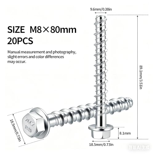 20 tornillos de hormigón M8 x 80 mm con cabeza hexagonal de brida para mampostería 2