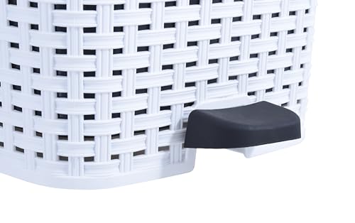 Image of Superio Small Outdoor Trash Can with Lid for Dog Poop 6.8 Gallon /26 L Plastic Step On Garbage Can with Foot Pedal for Bathroom, Bedroom, Office, Patio, Wicker White