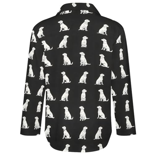 Süßer Labrador-Hunde-Druck Button-Down-Shirts für Damen, langärmelig, Button-Up-Shirt, Bluse, Tops, lässig, Mehrfarbig, M