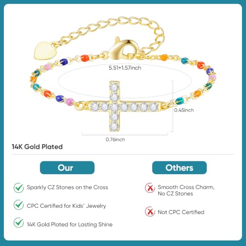 Cross Bracelet for Girls, 14K Gold Plated Christian Jewelry, Colorful Beads - image 5