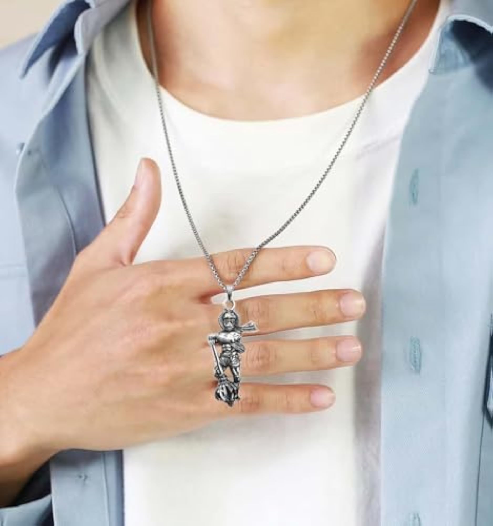 Stainless Steel Hanuman 5 Face Kada Bracelet and Pendant Set
