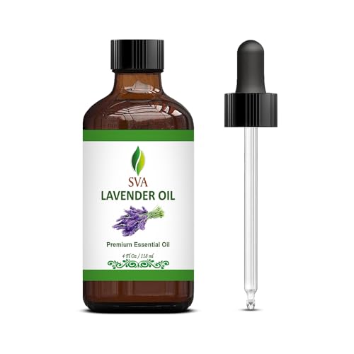SVA Lavender Essential Oil – 4 Fl Oz – 100% Natural Lavender Oil – for Diffuser, Hair Care, Face, Skin Care, Aromatherapy, Scalp and Body Massage, Soap and Candle Making – with Dropper