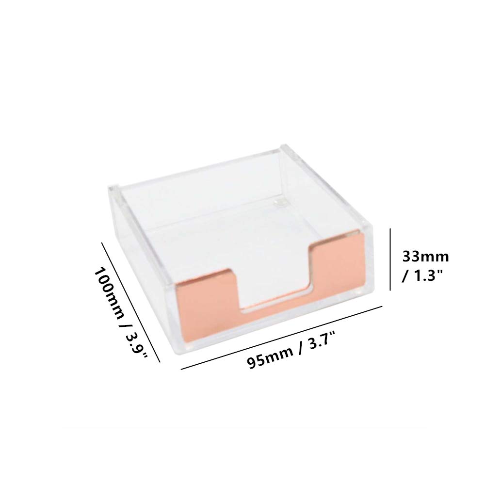 MEI YI TIAN Przezroczyste akrylowe różowe złoto samoprzylepne podkładki na notatki uchwyty notatki notatnik kostka uchwyt dozownik 8 x 8 cm do biura domu szkoły materiały biurkowe (różowe złoto)