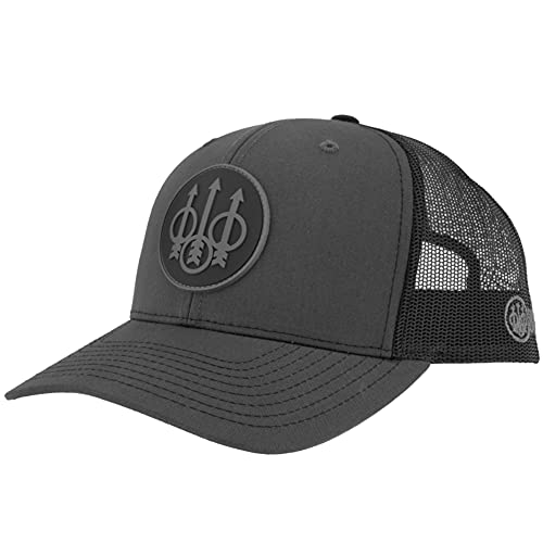 Beretta Men's Js Trucker Hat - Mesh Back Adjustable Snapback Pre-Curved Visor Cap, One Size Fits All, Charcoal/Black