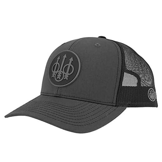 Beretta Men's Js Trucker Hat - Mesh Back Adjustable Snapback Pre-Curved Visor Cap, One Size Fits All, Charcoal/Black
