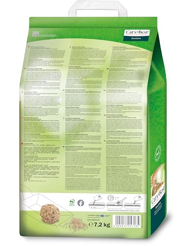Cat's Best Sensitive, 100 % pflanzliche Katzenstreu, fest klumpend und antibakteriell aus veredelten Aktiv-Holzfasern – speziell für empfindliche Katzen, 7,2 kg/20 l