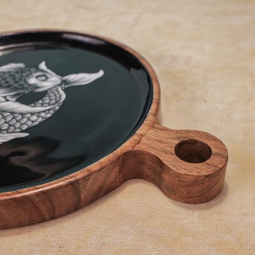 Image of Fintastic Serving Board with Enamel Finish | Handcrafted Wooden Serving & Charcuterie Board with Fish Design for Appetizers & Desserts | Food Safe