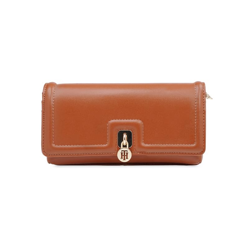 Image of Tommy Hilfiger Women's Flap Wallet with Detachable Sling Lumiere - Tan | PU Solid Finish | | No. of Compartment - 2 | Stylish Clutch for Women