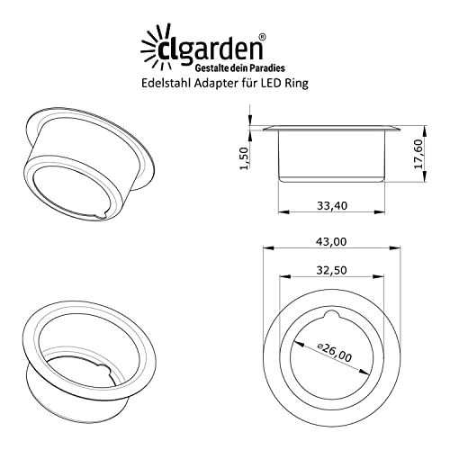 CLGarden Edelstahl Adapter für LED Ring Beleuchtung Springbrunnen Halterung Halter