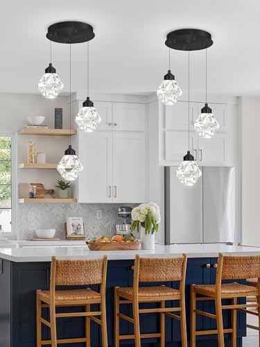 3-Lights Kitchen Island Pendant Lights Black Mini Chandeliers for Dining Room Crystal Pendant Lighting Ceiling Lights for Hallway Foyer Living Room