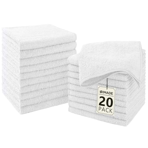 UNIMADE Washcloths - 20 Pack - Face Towels (12 x 12) Highly Soft Wash Cloths and Hand Towels Fast Drying Multi-Purpose Microfiber Cleansing Cloths for Bathroom Hotel Spa and Salon - White