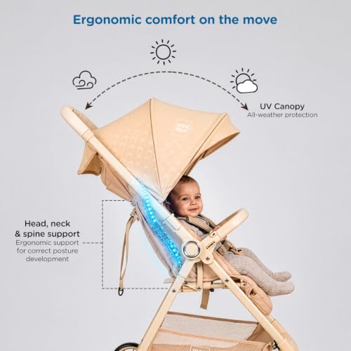 Image of Mee Mee Easy Go Baby Stroller for 0-3 Years | Lightweight Foldable Pram | One-Hand Fold & Portable Travel-Friendly Stroller | Pre-Installed Baby Buggy for Newborn Boys & Girls (Beige)