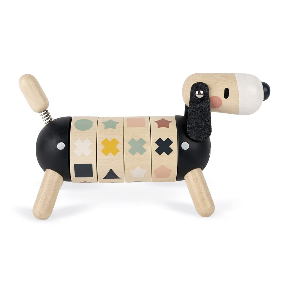 Janod - Chien des Formes et Couleurs en Bois - Collection Sweet Cocoon - Jouet d'Eveil et Premier Age Peint à l'eau - Apprentissage des Formes et Couleurs - Dès 2 Ans, J04421