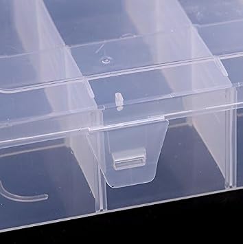 Kamay's Large Transparent Thick Hard 15 Grids Adjustable Compartment Slot Plastic Hobby Craft Storage Box Case Raft Storage Box Organizer with Snap-Lock Tray Container