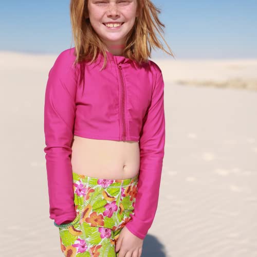 SwimZip Girls' Long Sleeve Zipper Crop Top Rash Guard UPF 50+ Sun Protection2