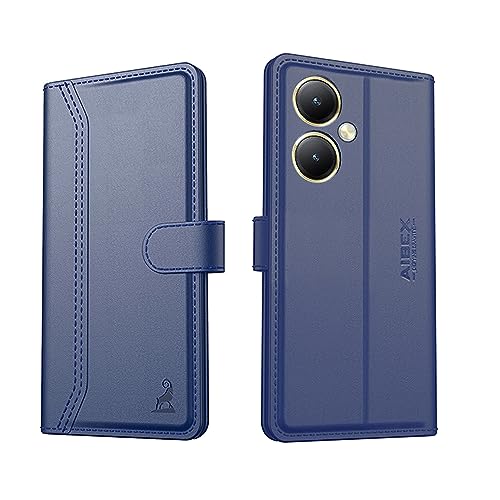 Image of AIBEX Compatible for Vivo Y27 4G Flip Cover Leather Finish | Inside TPU with Card Pockets | Wallet Stand | Complete Protection Flip Case - Blue