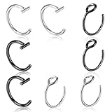 Tucnoeu 8pcs Fake Lip Piercing Silver Black 18G Fake Nose Piercing Fake Lip Ring 20G Stainless Steel Clip on Nose Ring for Women Non Piercing Faux Nose Piercing Jewelry