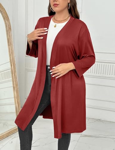 Image of Ekouaer Women Plus Size Robe Knee Length Lightweight Bathrobe Short Kimono Robes with Pockets Maternity Robe