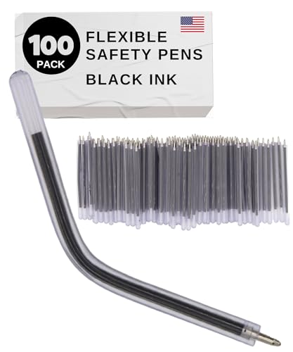 Diochey Creations Flexible Safety Pens 100 Pack of Pens For Mental Health, Mental Health Hospital, Jail, and Prison Super Bendable with Black Ink | 3.8 Inches Safe & Flexible for Hospitals (100)